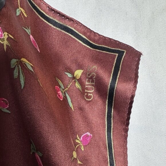 Guess Flower Pattern Brown Silk Square Scarf - Picture 3 of 7